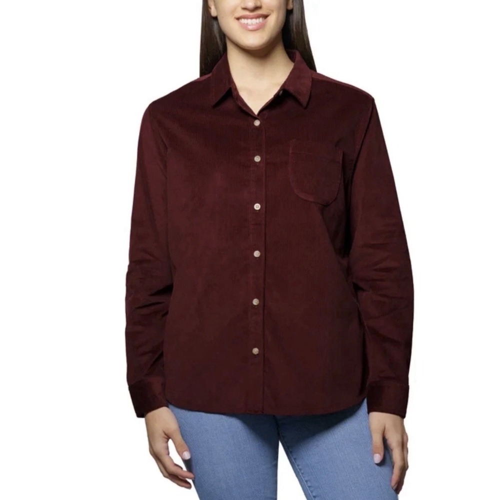 NWT Jachs Girlfriend Womens XL Red Burgundy Corduroy Button Down Shirt Shacket